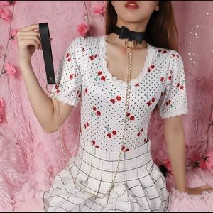 Leather Bow Choker Necklace w/ Chain